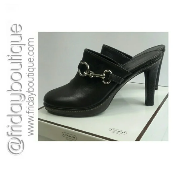 Coach Black Leather Clogs in Box - Picture 2 of 4